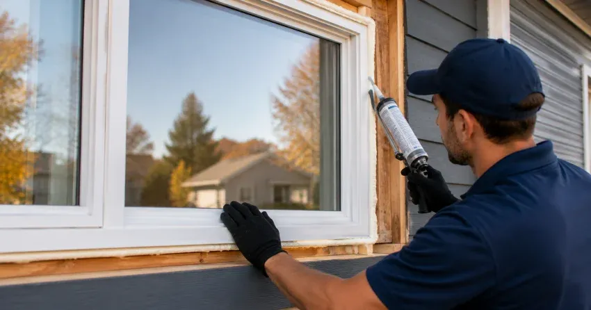 technician installing a new vinyl window in Bolton
