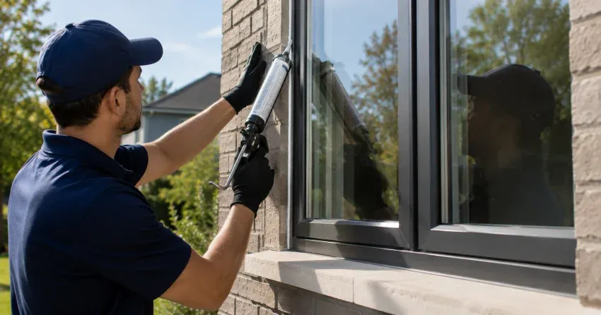 Aluminum window frame with double glazed insulated glass unit installed in a residential wall in Castlederg, Bolton