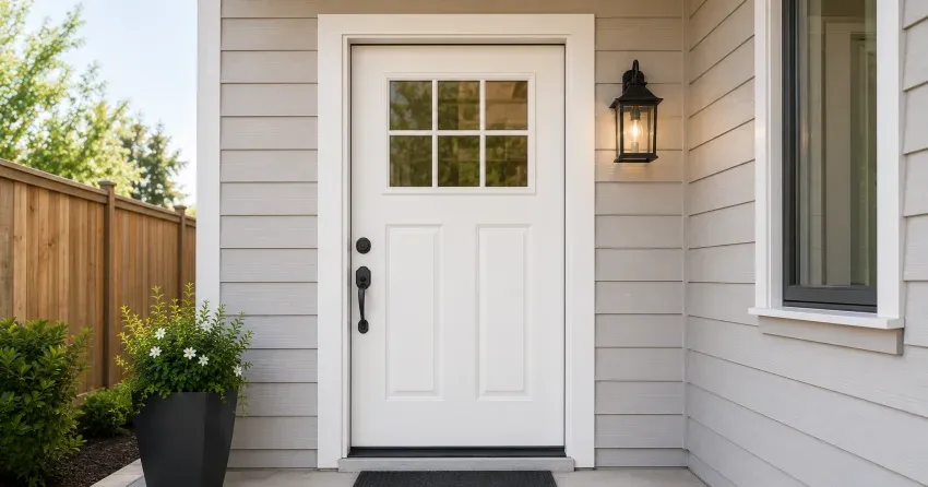 technician installing exterior door frame in Bolton