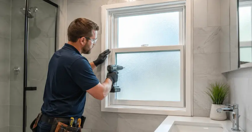frosted glass installation bathroom window in Bolton