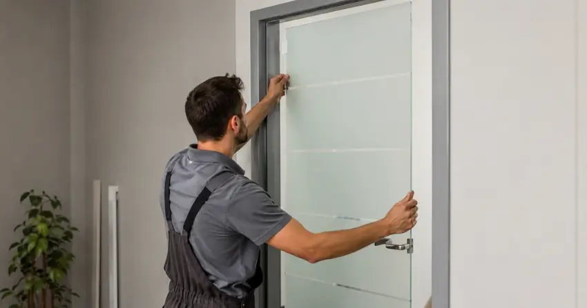 frosted glass interior door panel installation in Albion, Bolton