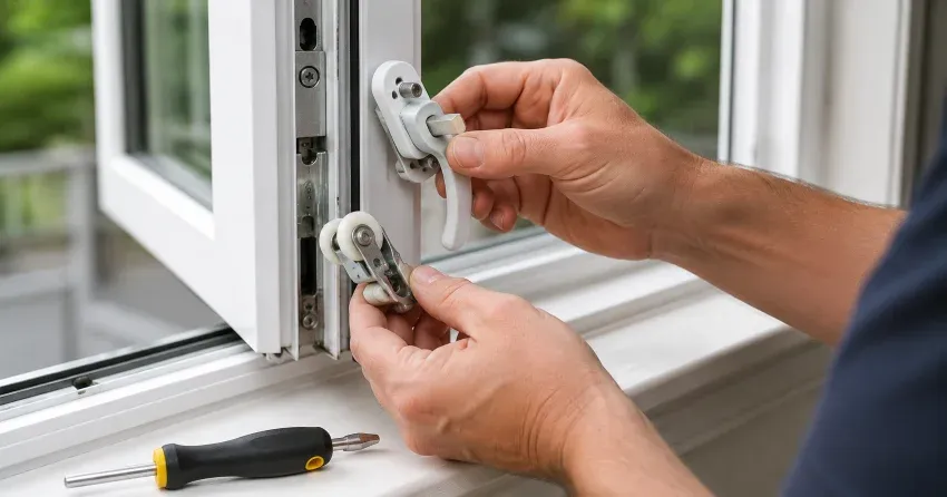 technician performing broken window repair Bolton on a sliding window