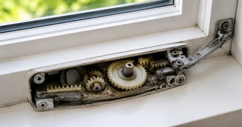 technician replacing casement window crank operator in Castlederg, Bolton home